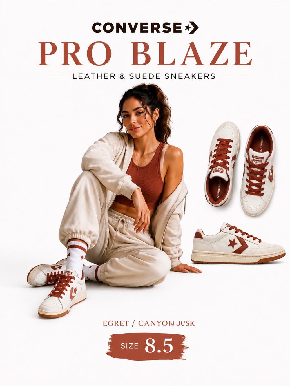 Converse Pro Blaze Classic Leather & Suede sneakers egret in a nutshell  8.5 NWT